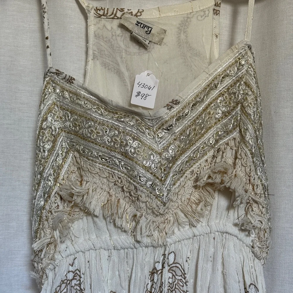 NWT Boho Cream and Gold Dress - Picture 1 of 7